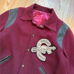Vintage Woonsocket Archery Wool 1969 Varsity Jacket Large Maroon Burgundy 60s